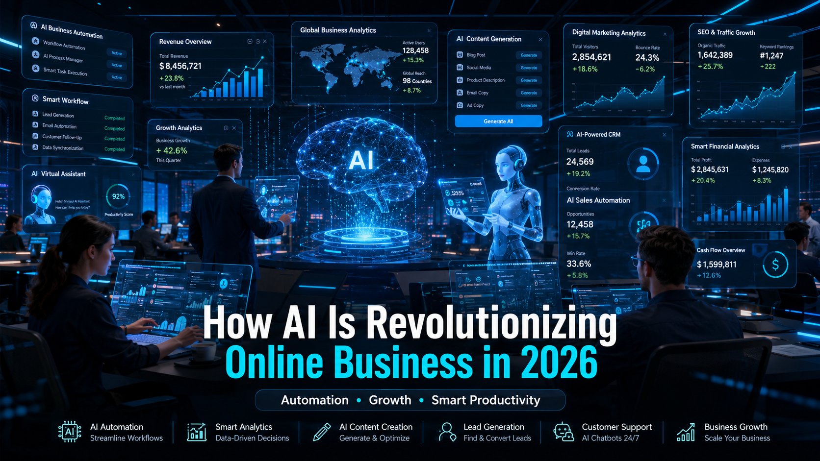 How AI Is Revolutionizing Online Business in 2026 – Automation, Growth &amp; Smart Productivity